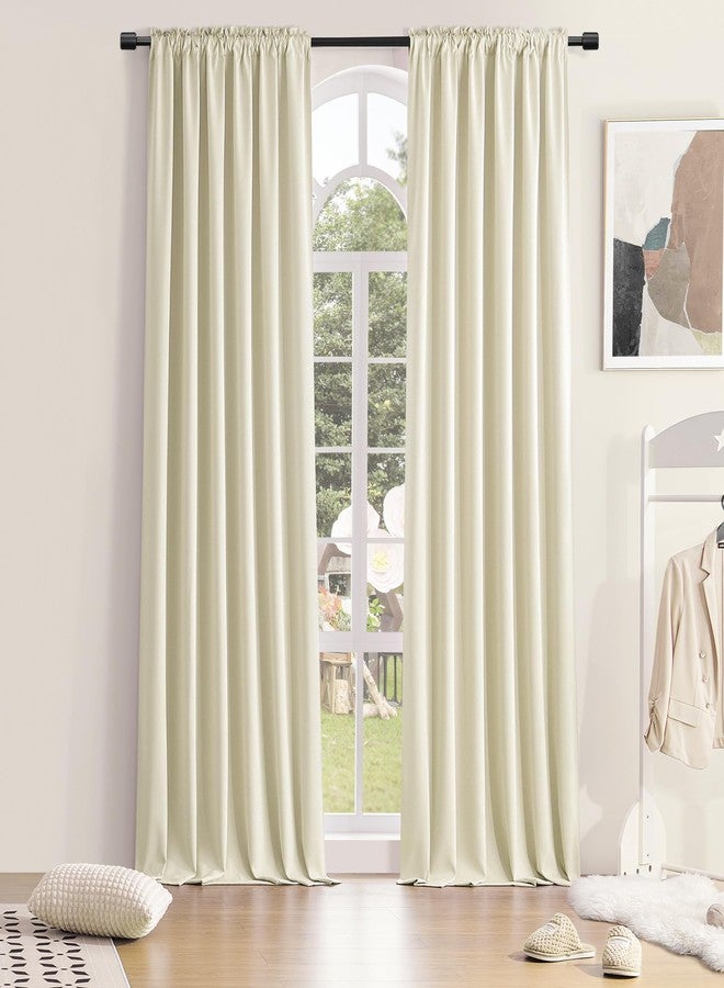 DONREN Thermal Room Darkening Draperies Window Curtain Panels - Easy Care Solid Rod Pocket Curtains for Dining Room (52 W x 96 L,2 Panels,Cream Beige) - Image 1